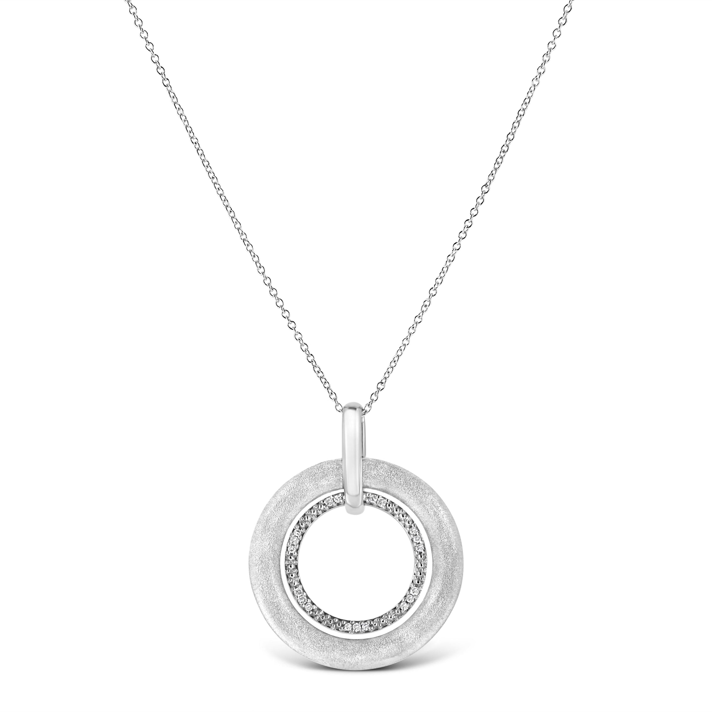 .925 Sterling Silver Prong-Set Diamond Accent Satin Finished Double Circle 18" Pendant Necklace (I-J Color, I1-I2 Clarity)