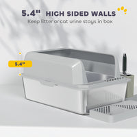 Stainless Steel Litter Box with Metal Scoop & Scoop Holder, High Sided, Anti-Urine Leakage, Non-Sticky
