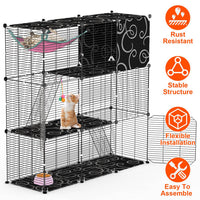 3-Tier Cat Cage Enclosure Indoor Cat Cage Playpen With Hammock Toy Ball Ladder DIY Iron Wire Cat House Kennels Crate For