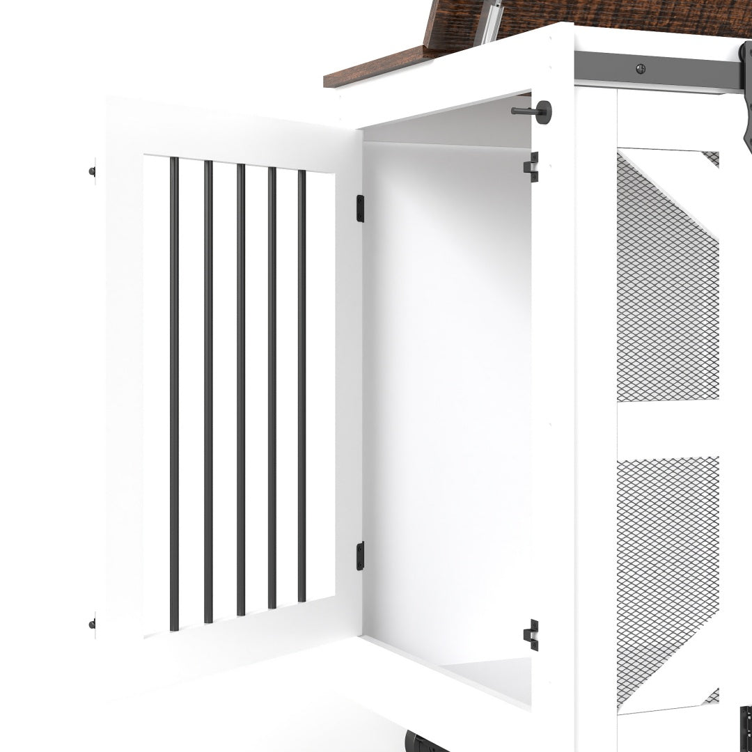 47.2 Mobile Dog Crate With Flip-Top Feeding Door, Dual-Access & 5 Caster System 2 Locking, Side Hooks - Multi-Functional