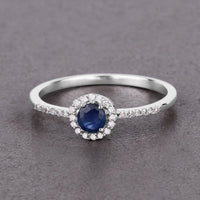 0.38 Carat Genuine Blue Sapphire and White Diamond 14K White Gold Ring