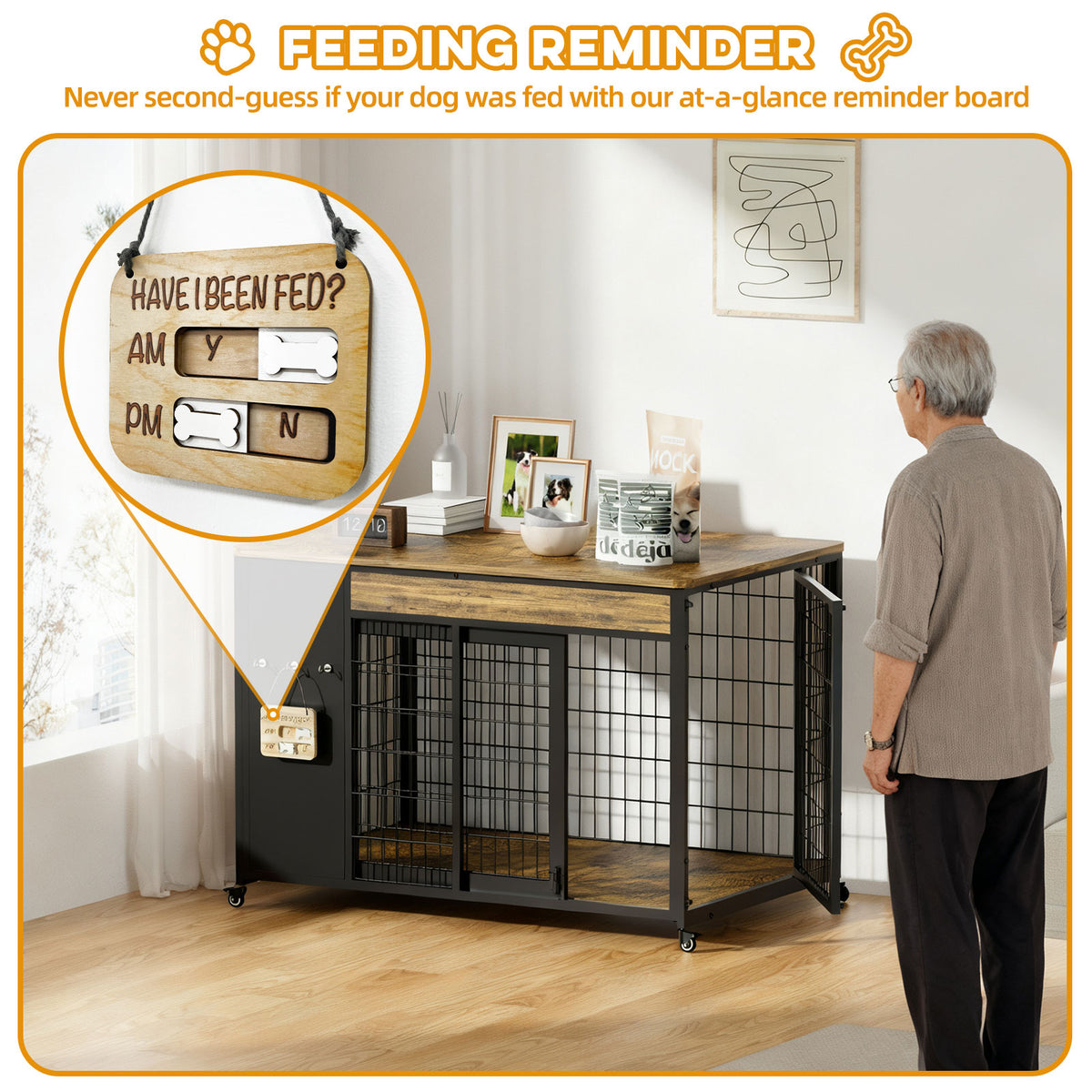 38in Dog Crate Furniture - Dog Crate With DIY Frame, Sliding Door Indoor Kennel, Wooden Dog Cage End Table, For Medium-L