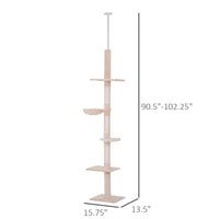 102" Adjustable Height Floor to Ceiling Cat Tree, 5 Level Cat Tower with Scratching Posts, Hammock, Beige