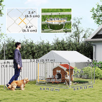 Outdoor Dog Run w/ Adjustable & Rotating Bowls, Waterproof UV-Resistant Cover, Secure Lock, 6.6' x 6.6' x 5.1'