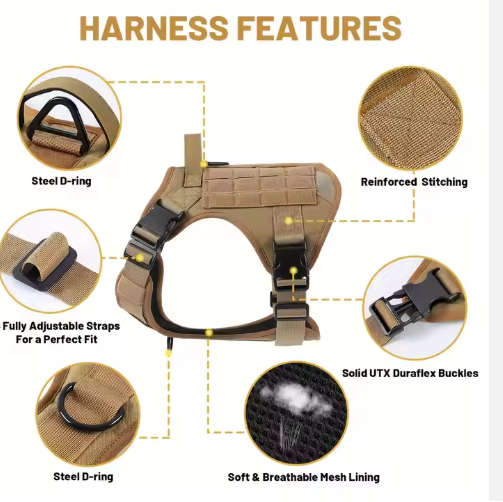 Hiphoppet US Local Tactical Service Dog Harness Vest Adjustable Reflective No Pulling Large Dog Harness With Metal Buckl