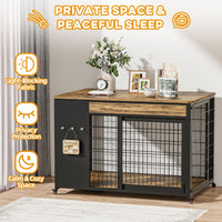 42-Inch Double Wide Wooden Double-Door Dog Crate Side Table Combo - Heavy-Duty DIY Assembly, Chew-Resistant Construction