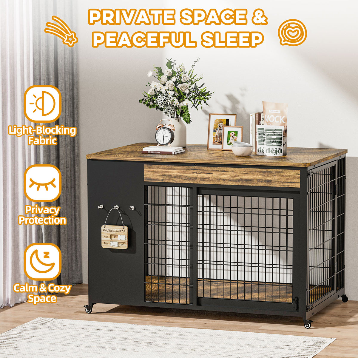 42-Inch Double Wide Wooden Double-Door Dog Crate Side Table Combo - Heavy-Duty DIY Assembly, Chew-Resistant Construction