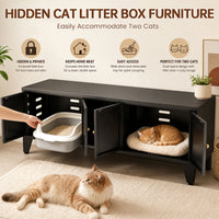 58in Metal Cat Litter Box Enclosure, Hidden Litter Furniture For 2 Cats, Large Indoor Cat House TV Stand Cabinet W Venti