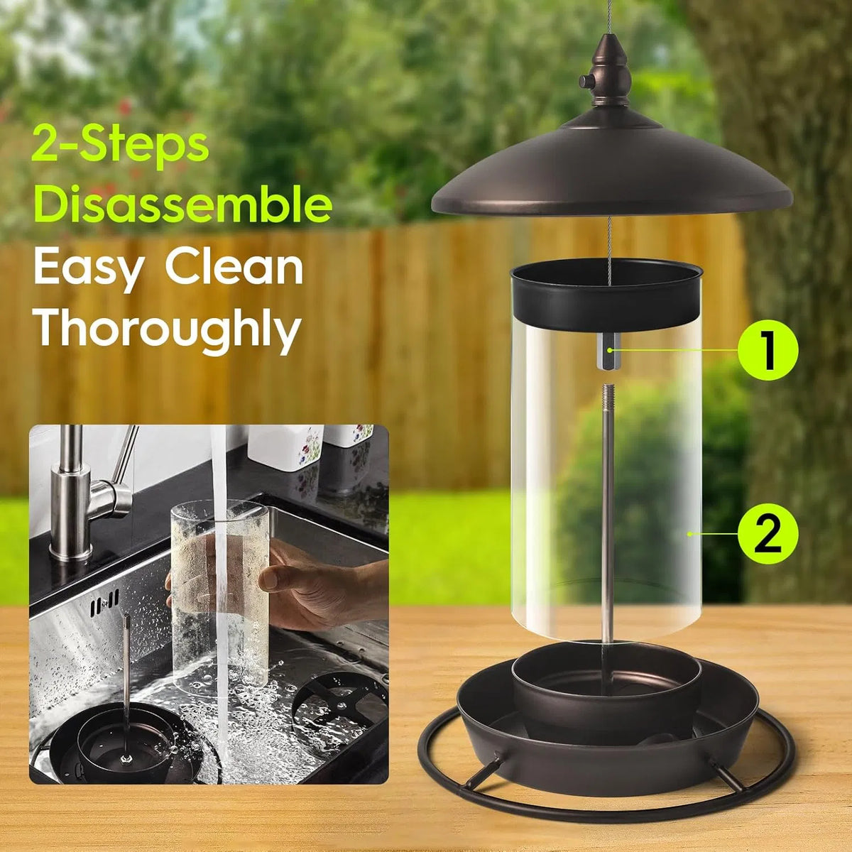 Metal Roof Bird Feeder - Chew Proof for Outdoor Hanging Wild Bird Seeds. Bronze