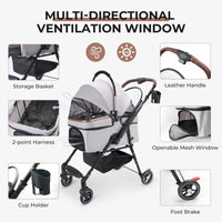 4-Wheel Foldable Pet Stroller For Small Dogs & Cats - 360 Rotating Wheels, Detachable Carrier & Travel Bag Included