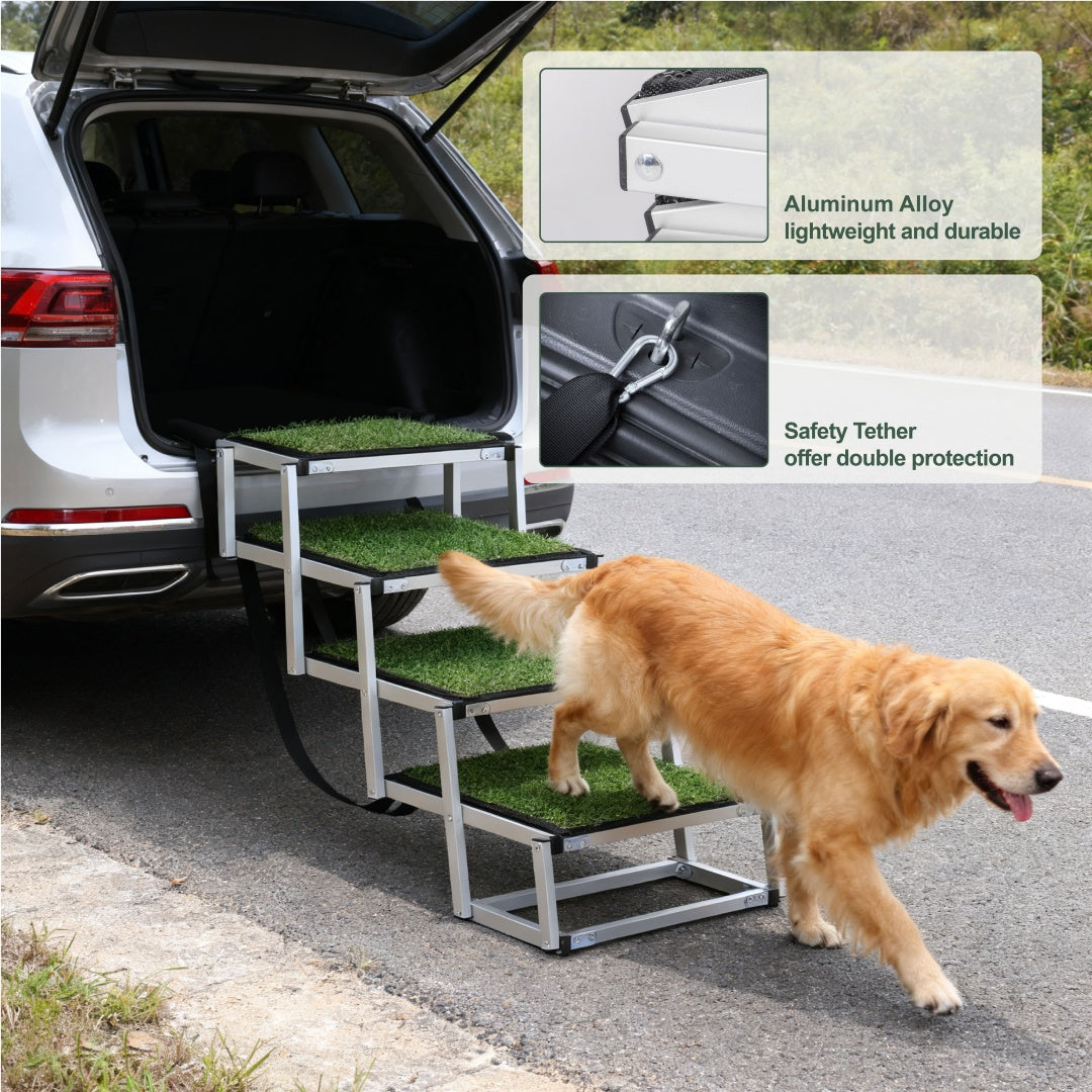 Foldable Dog Ramp For Cars, SUVs, Trucks, Portable Pet Dog Stairs For Large Dogs With Non-Slip Surface Reinforced Design