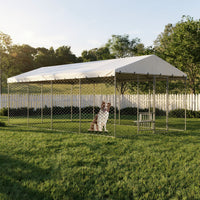 20x10 FT Large Outdoor Dog Kennel with Canopy, Heavy Duty Galvanized Steel Frame, Waterproof Cover, Built-in Elevated Fe