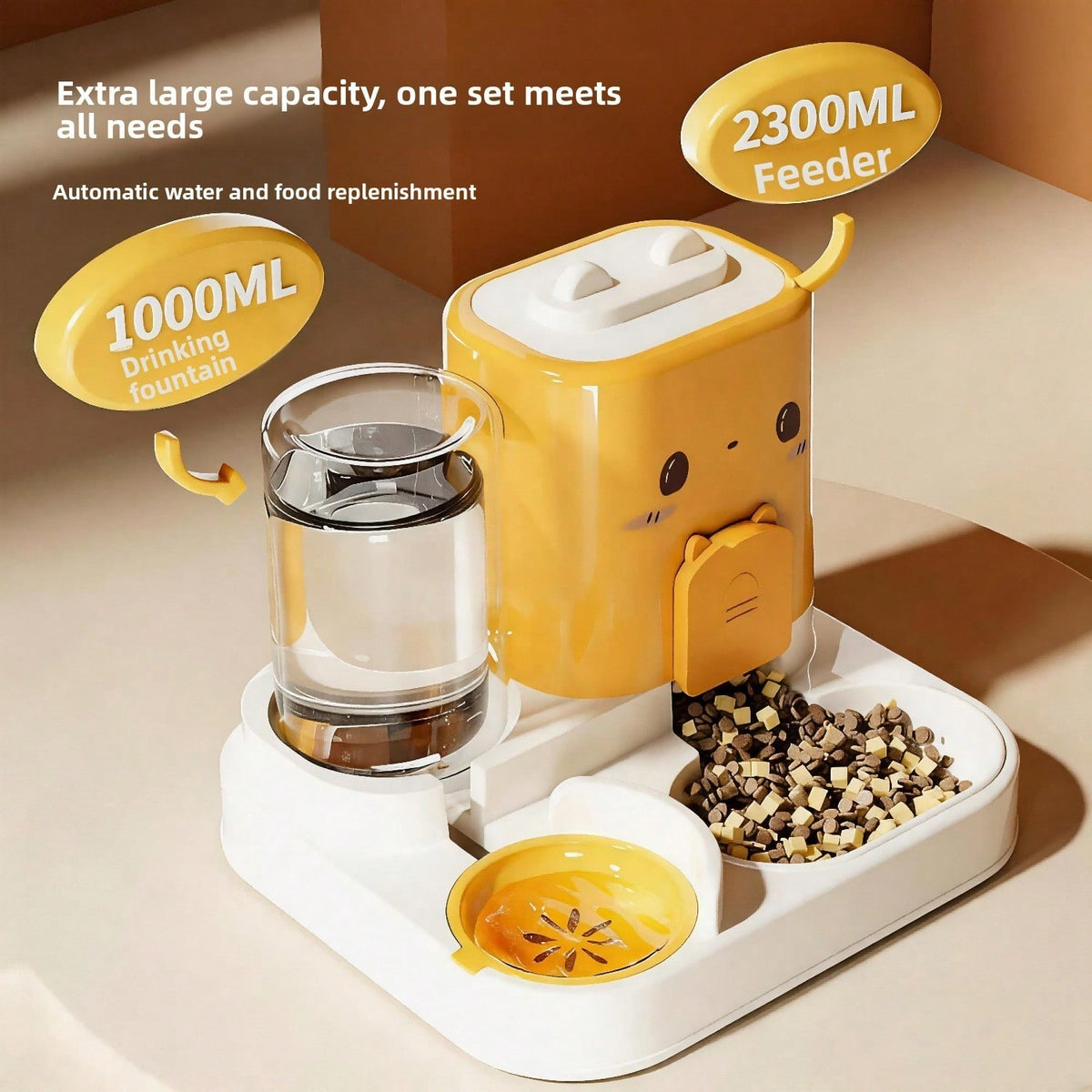 2 In 1 Automatic Pet Feeder And Water Dispenser, Large Capacity 2300ML Feeder & 1000ML Water Bowl, Gravity Refill Anti S