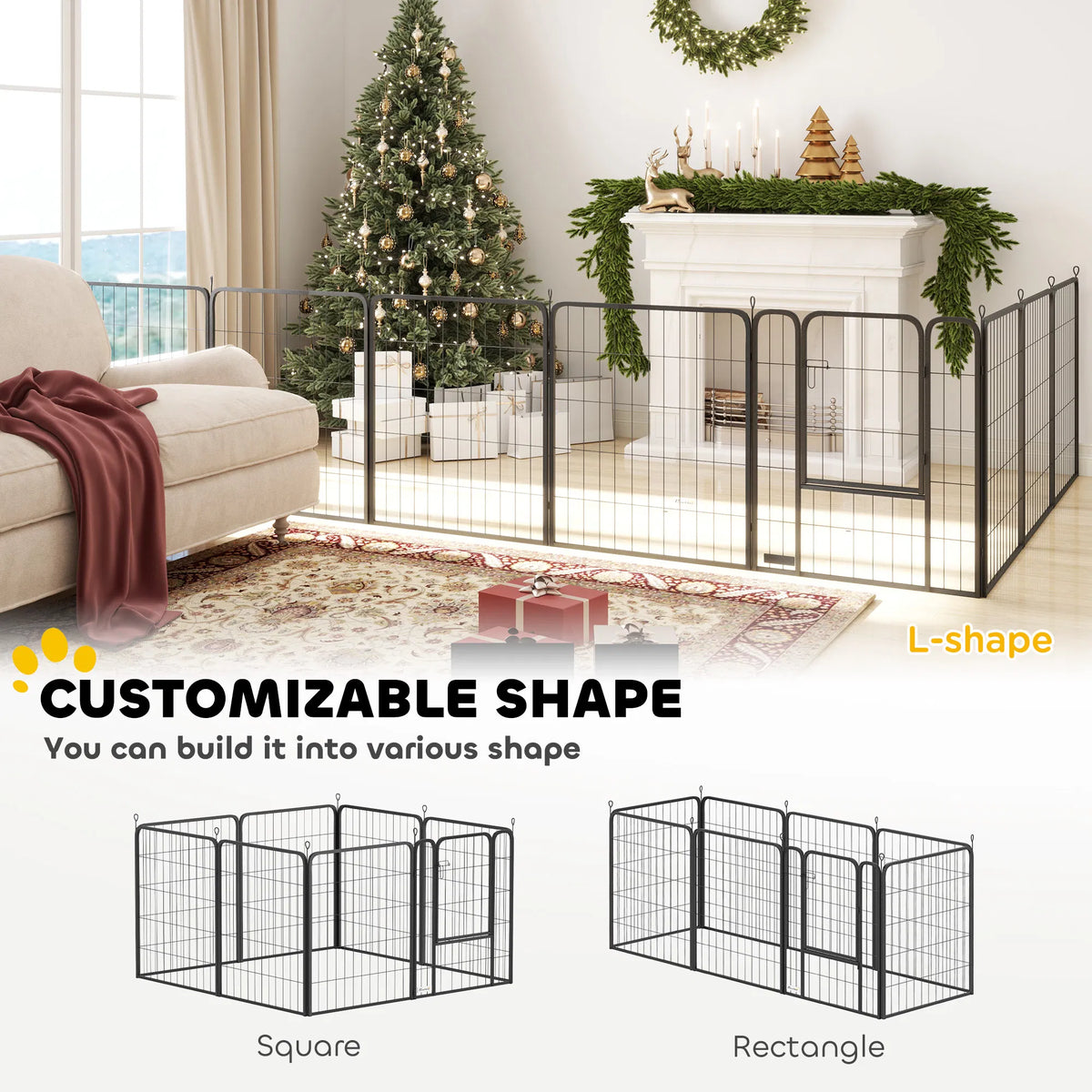 31.5" Dog Playpen Indoor Outdoor, Portable Foldable 8 Panels Pet Playpen with Door & Strap for Medium Dogs