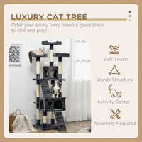 68-inch Multi-Level Cat Scratching Tree Kitty Activity Center Post Tower Condo Pet Furniture w/ Toy Charcoal Grey