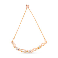 14K Rose Gold Plated .925 Sterling Silver 1/10 Cttw Diamond Alternating Swirl link Bolo Bracelet (I-J Color, I2-I3 Clarity) - 6" to 9" Adjustable