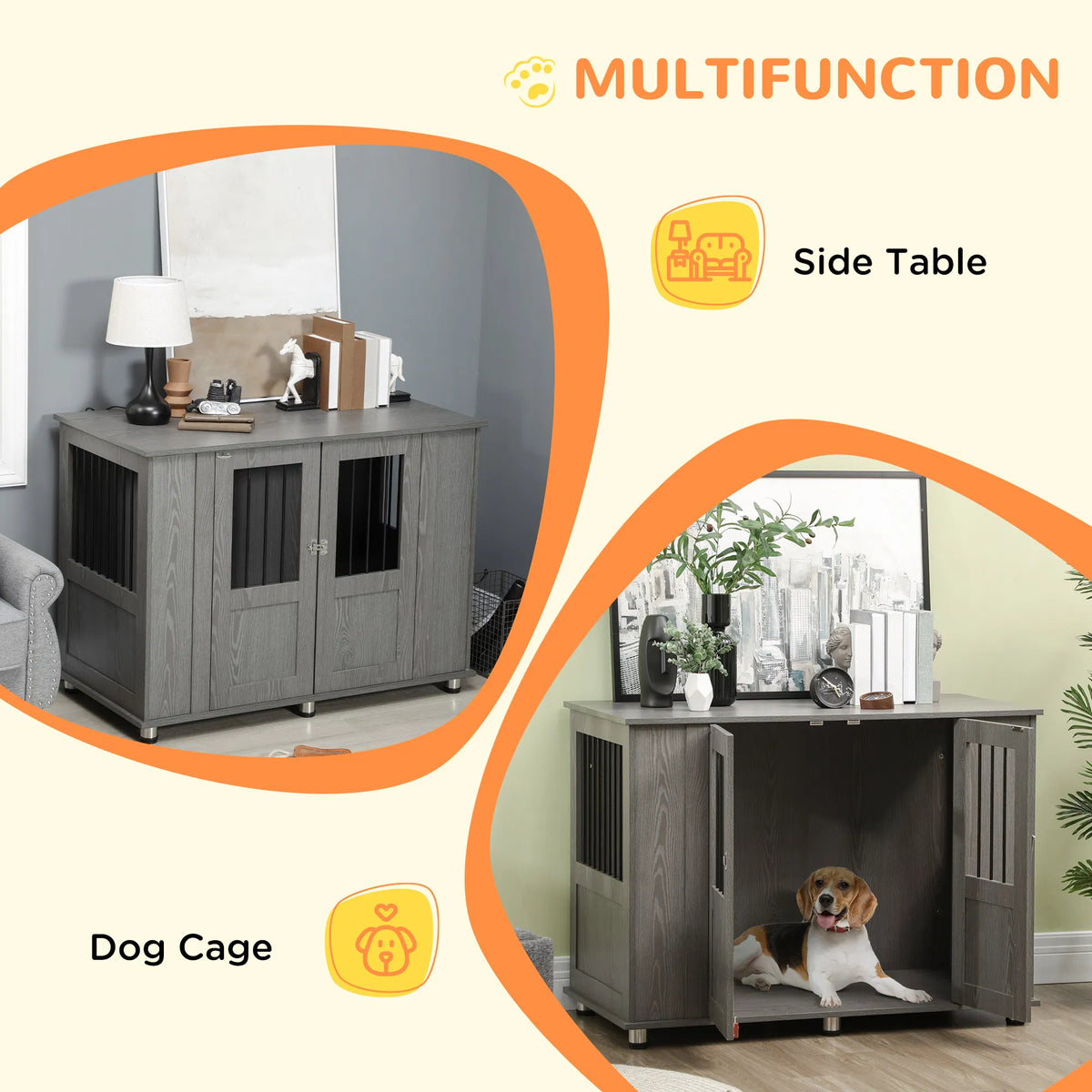 Dog Crate Furniture with Lockable Magnetic Door, Adjustable feet for Extra Large, Medium & Small Dogs, Indoor Use, Grey