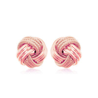 14k Rose Gold Love Knot with Ridge Texture Earrings
