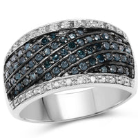 0.80 Carat Genuine Blue Diamond and White Diamond .925 Sterling Silver Ring