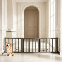 Adjustable Expandable Wooden Pet Gate 22 Inch Tall Freestanding Safety Fence, Gray Pine Wood Slide Dog Gate Easy Assembl