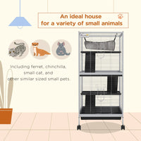 PawHut Rolling Small Animal Cage With Hammock, Ferret Cage, Chinchilla Cage, Pet Habitat With 6 Doors, Removable Tray