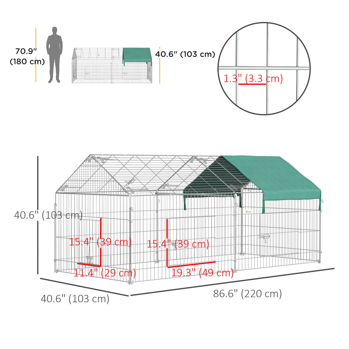 87x41x41-IN Catio Rabbit Guinea Pig Cage Chicken Coop Run, Small Animal Enclousure Outdoor Indoor with Cover and Multipl
