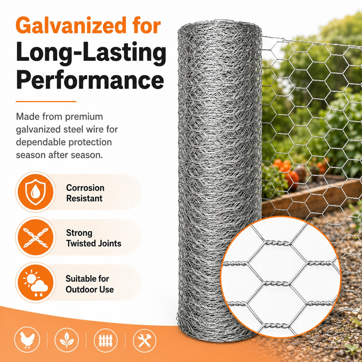 Anti-corrosion Hot-dip Galvanized Wire MeshPremium Chicken Wire Hexagonal Galvanized Mesh, Suitable For Chicken Coops, R
