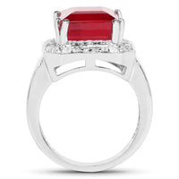 6.36 Carat Glass Filled Ruby and White Topaz .925 Sterling Silver Ring