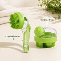 2 Pack Long & Short Handheld Dog Cat Shower Brush With Liquid Dispenser, Soft Silicone Grooming Brush For Pet Bathing & 