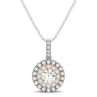 Round Shape Halo Diamond Pendant in 14k White and Rose Gold (1/2 cttw)