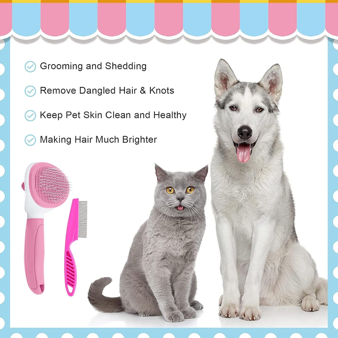 Cat Brushes For Indoor Cats, Dog Brush For Shedding With Metal Cat Comb, Self Cleaning Pet Hair Brush With Release Butto