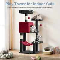 44 inch Cat Tree Tower, Multi-Cat Climbing Tower with, Natural Sisal Scratching Posts, Extended Platform, Hammock