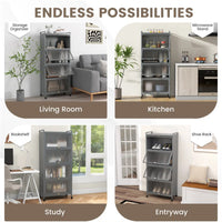 5-Tier Rolling Microwave Stand Flip Dust-Proof Doors 4 Casters with Brakes Kitchen Storage Rack Gray
