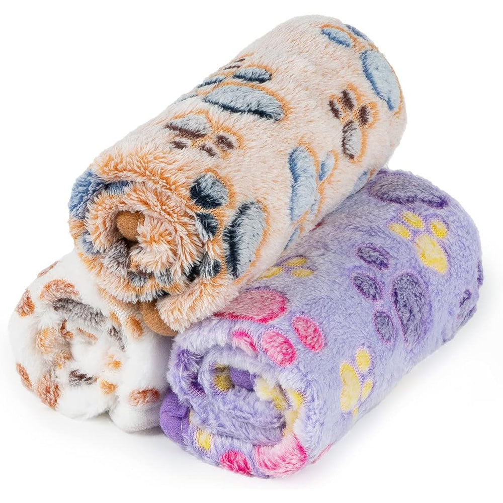 3 Pack Pet Blanket, Soft Plush Paw Print Dog Blanket Washable, Warm Fleece Cat Blanket For Large Medium Dogs, Sofa Couch