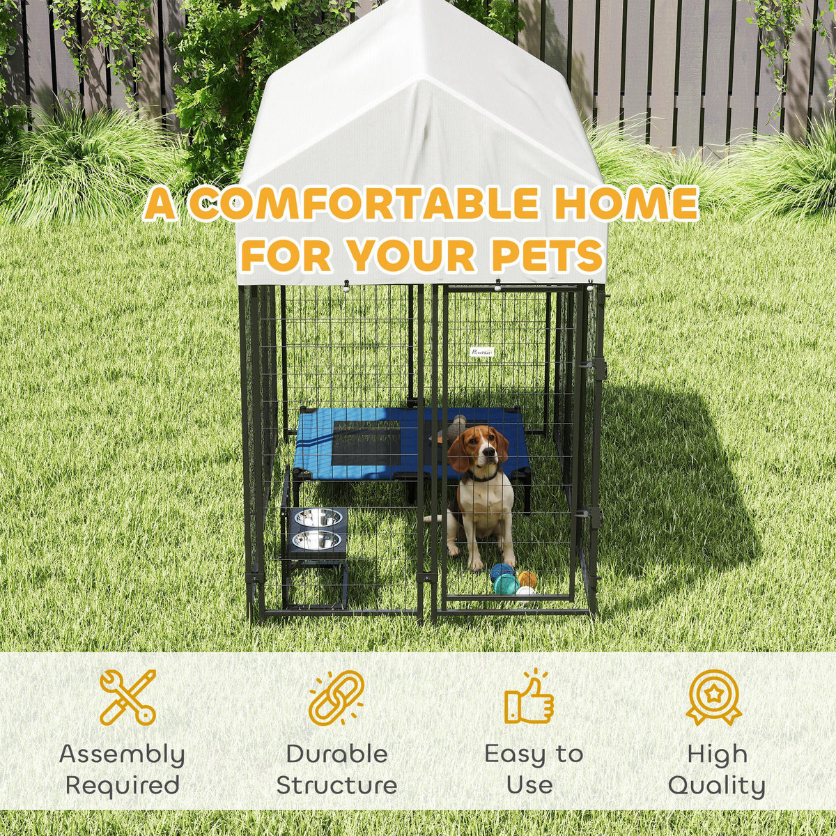 Outdoor Dog Kennel with Roof, 6 x 4 x 6 Heavy Duty Welded Wire Dog Playpen Enclosure with Escape-proof Lock