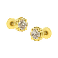 14K Yellow Gold Plated .925 Sterling Silver 1.0 Cttw Round Brilliant Cut Diamond Solitaire Milgrain Stud Earrings (K-L Color, I2-I3 Clarity)