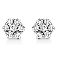 14K White Gold 1/2 Cttw Prong Set Round-Cut Diamond Flower Stud Earring (H-I Color, I1-I2 Clarity)