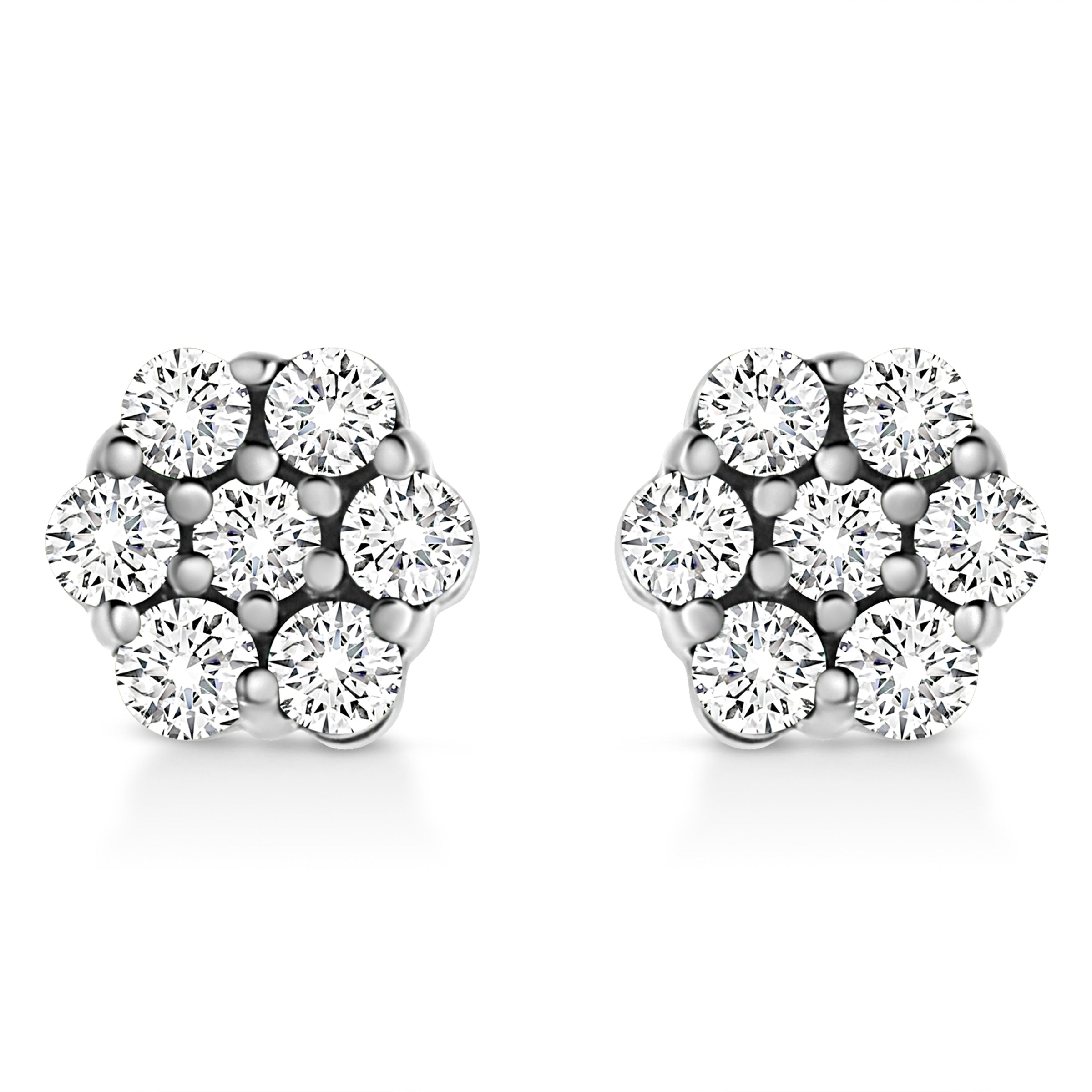 14K White Gold 1/2 Cttw Prong Set Round-Cut Diamond Flower Stud Earring (H-I Color, I1-I2 Clarity)
