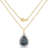 14K Yellow Gold Plated 0.81 Carat Genuine Blue Diamond and White Diamond .925 Sterling Silver Pendant