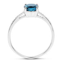 1.05 Carat Genuine London Blue Topaz and White Diamond 14K White Gold Ring