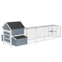 156Extra Large Wooden Chicken Coop With 2 Nesting Box, Run Cage, Waterproof Wave Roof, For 10-15 Chickens, Light GrayMul