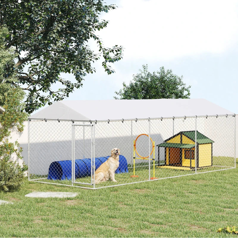 20' X 7.5' X 6.5' Dog Kennel Outdoor For Small Medium Large Dogs With Waterproof Roof, SilverMultiple Packages