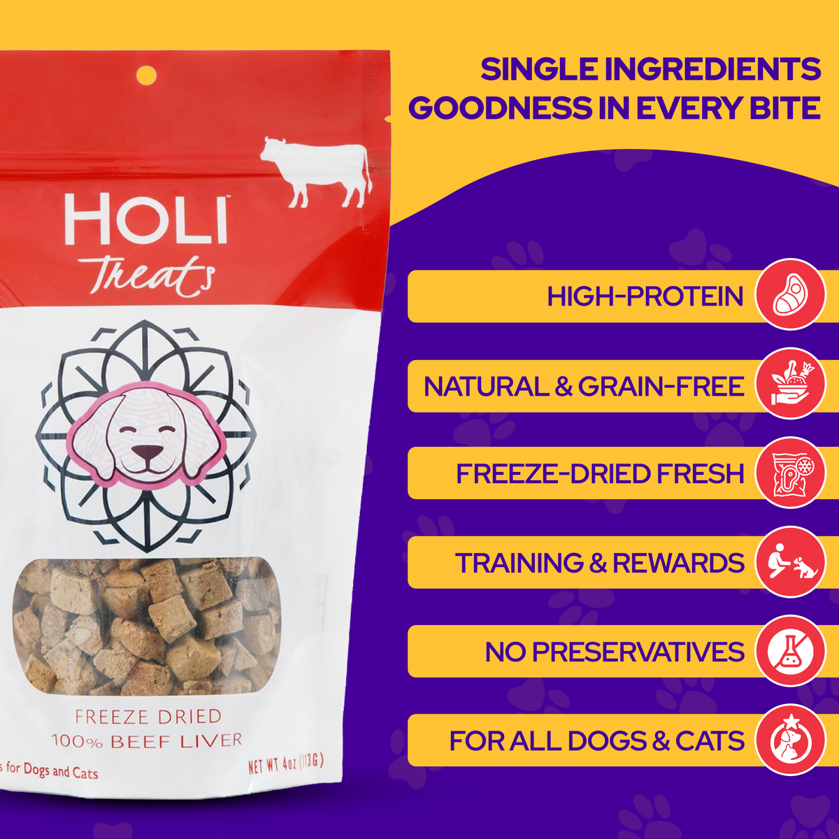 HOLI Freeze Dried Beef Liver Dog Treats, All Natural