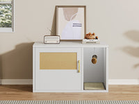 Cat Litter Box Cabinet Multifunctional White Modern Cat House Washroom End Table For Bedroom Living Room