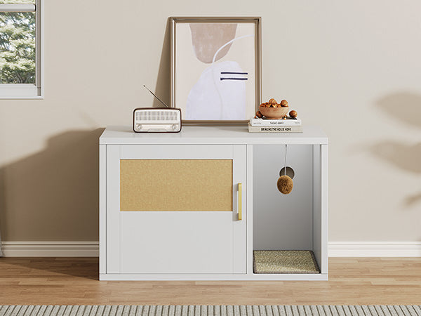 Cat Litter Box Cabinet Multifunctional White Modern Cat House Washroom End Table For Bedroom Living Room