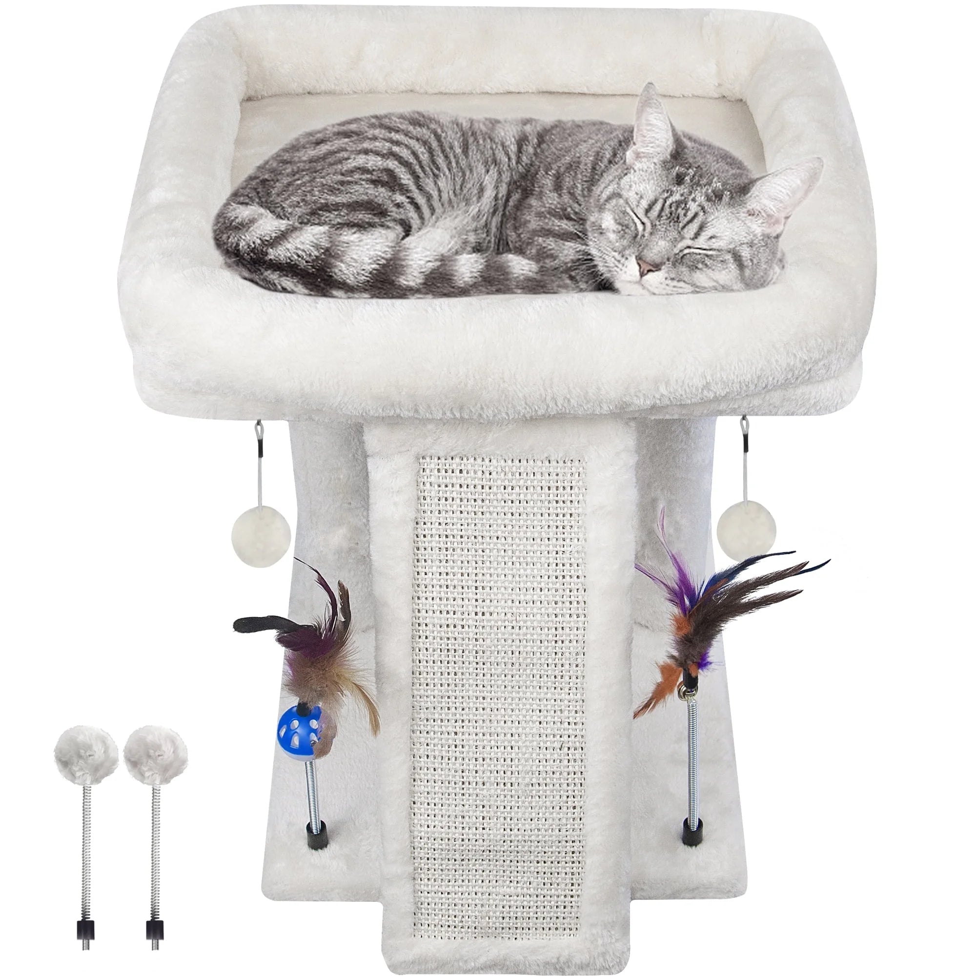 Cozy Beige Cat Tree with Condo, Scratch Post, Hammock & Fun Hanging Balls for Your Feline Friends - BIG FRENCHIES