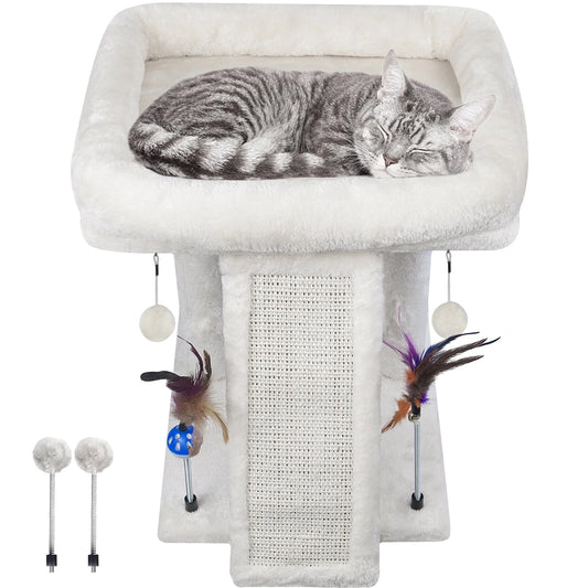 Cozy Beige Cat Tree with Condo, Scratch Post, Hammock & Fun Hanging Balls for Your Feline Friends - BIG FRENCHIES