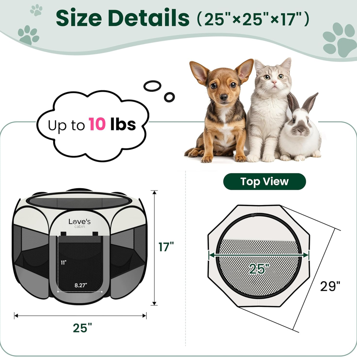 Pet Puppy Dog Playpen, Small Dog Tent Crates Cage Indoor Outdoor, Portable Playpen For Cat, Foldable Dog Kennel Playpen 