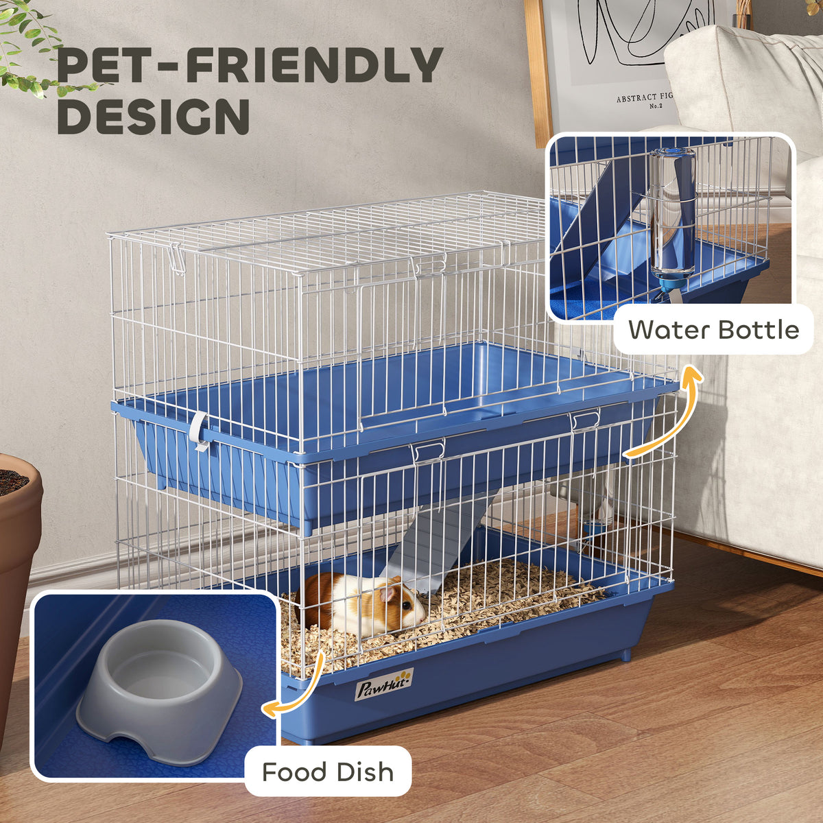 2-Tier Guinea Pig Cage, Ferret Cage, Chinchilla Cage, Small Animal Cage Indoor with Dish and Bottle, 2 Doors, Deep Botto