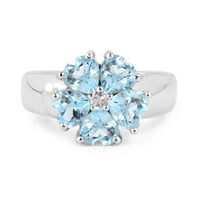 2.58 Carat Genuine Blue Topaz and White Topaz .925 Sterling Silver Ring